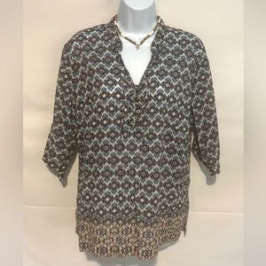 Liz & Co Women top Size PL pretty Shades of blue brown blouse top